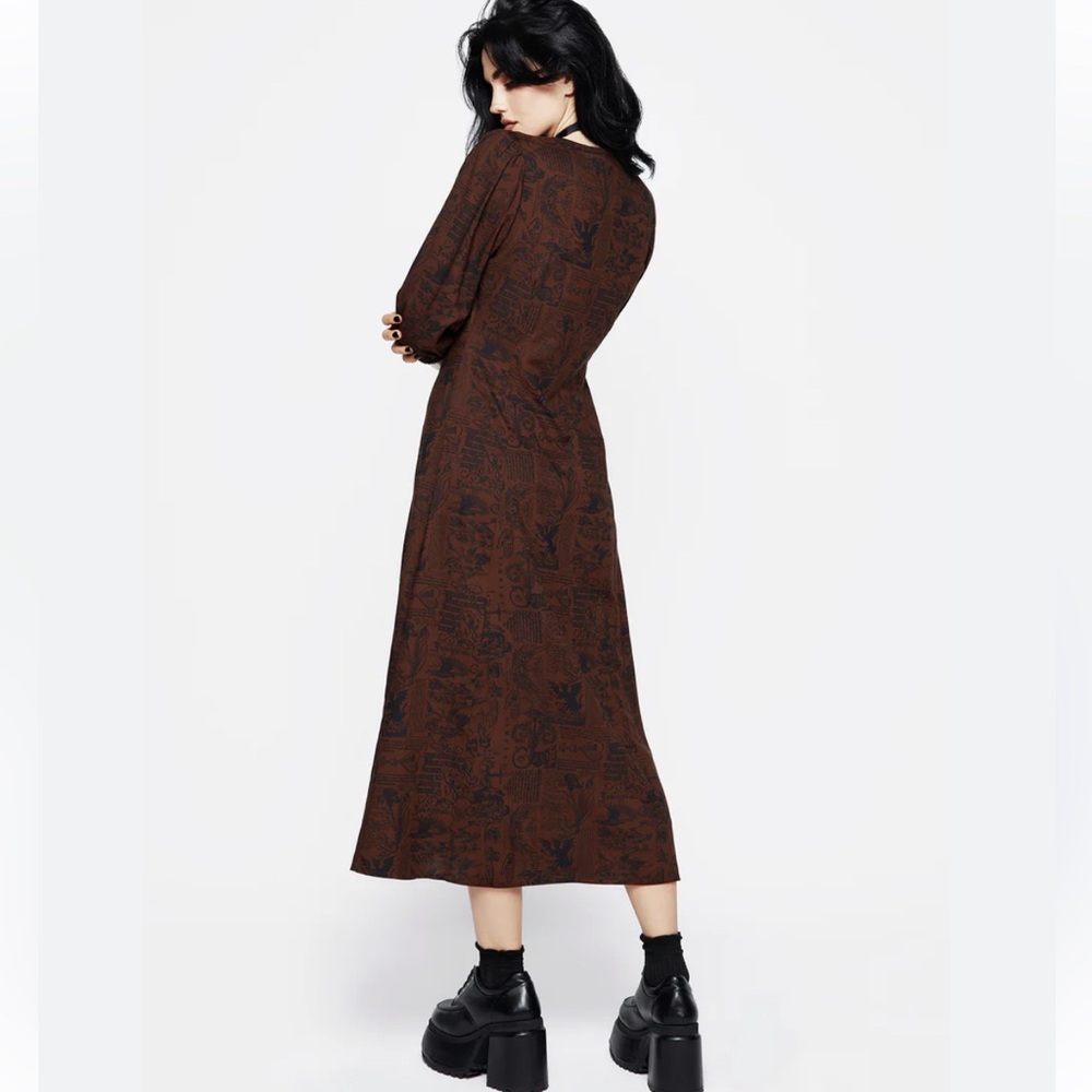 NWT Disturbia Daemonologie Woodcut Print Button Up Midaxi Dress Women Size 10 - Picture 3 of 10